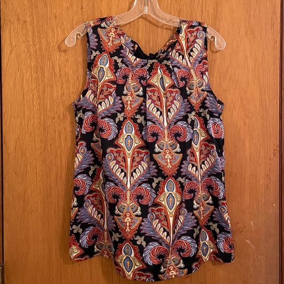 Sleeveless Paisley Ribbon Bow Tie Holiday Blouse - Picture 1 of 6